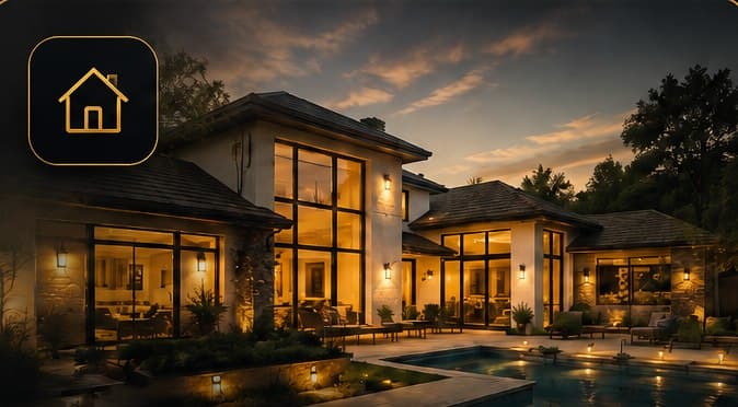 A completed modern home project at dusk